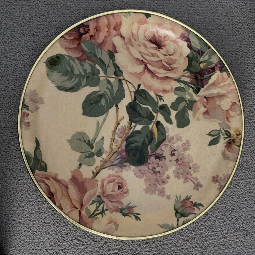 Vintage Arnold Designs LTD Round Gold Edged Tea Tray Rose Floral Pink Britain